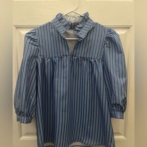 NEW WOMEN'S 3/4 SLEEVE BLUE & WHITE STRIPE BLOUSE- SMALL